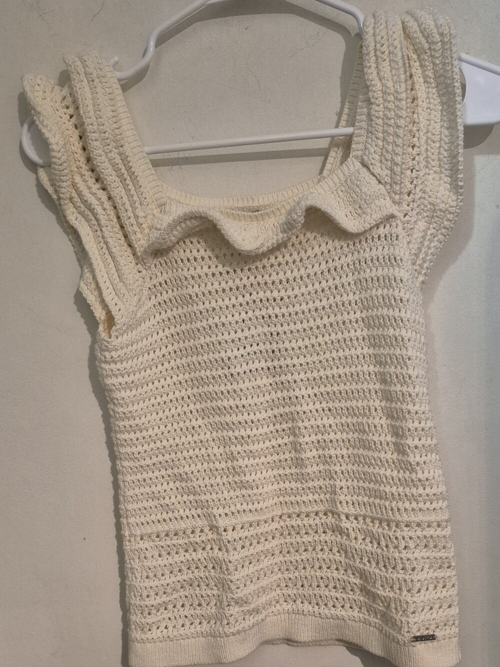 Cream Crochet Knit Ruffle Tank Top Sz.XS Nautica NWT